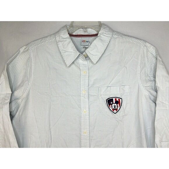 Disney Mickey Button Up Shirt Women Plus Sz 20W Striped Embroidered Long Sleeve - Picture 2 of 9